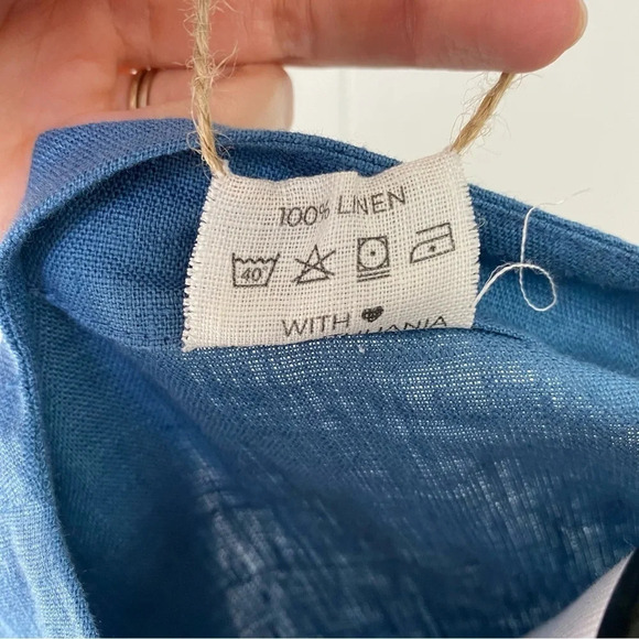 Linen Handmade Studio Blue Dress Button Front V Neck Dolman Sleeves 19” PTP M/L? - Picture 14 of 15